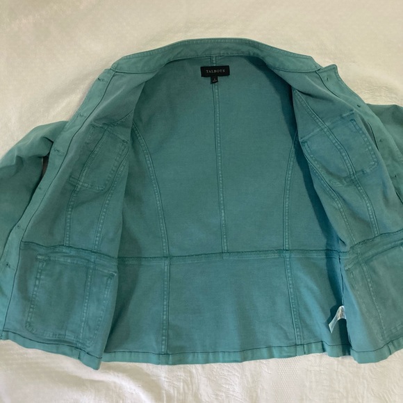 SOLD…Talbots Jacket Jean Jacket Teal Denim Military-Inspired Style, Size Small - Picture 10 of 16